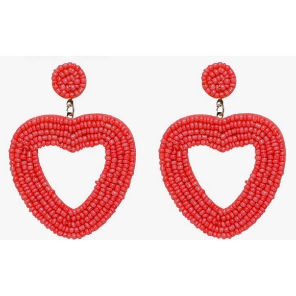 NWT red beaded heart shaped statement earrings - Picture 2 of 2